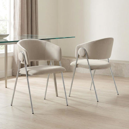 Upholstered Performance Velvet Barrel Dining Chair, Almond Silver, Set of 2