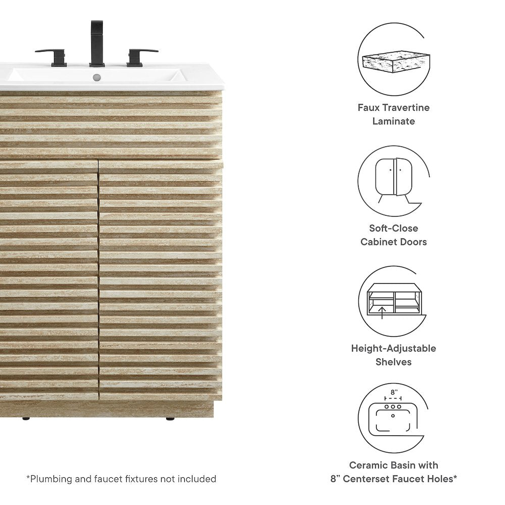 Render 24" Faux Travertine Bathroom Vanity With Sink