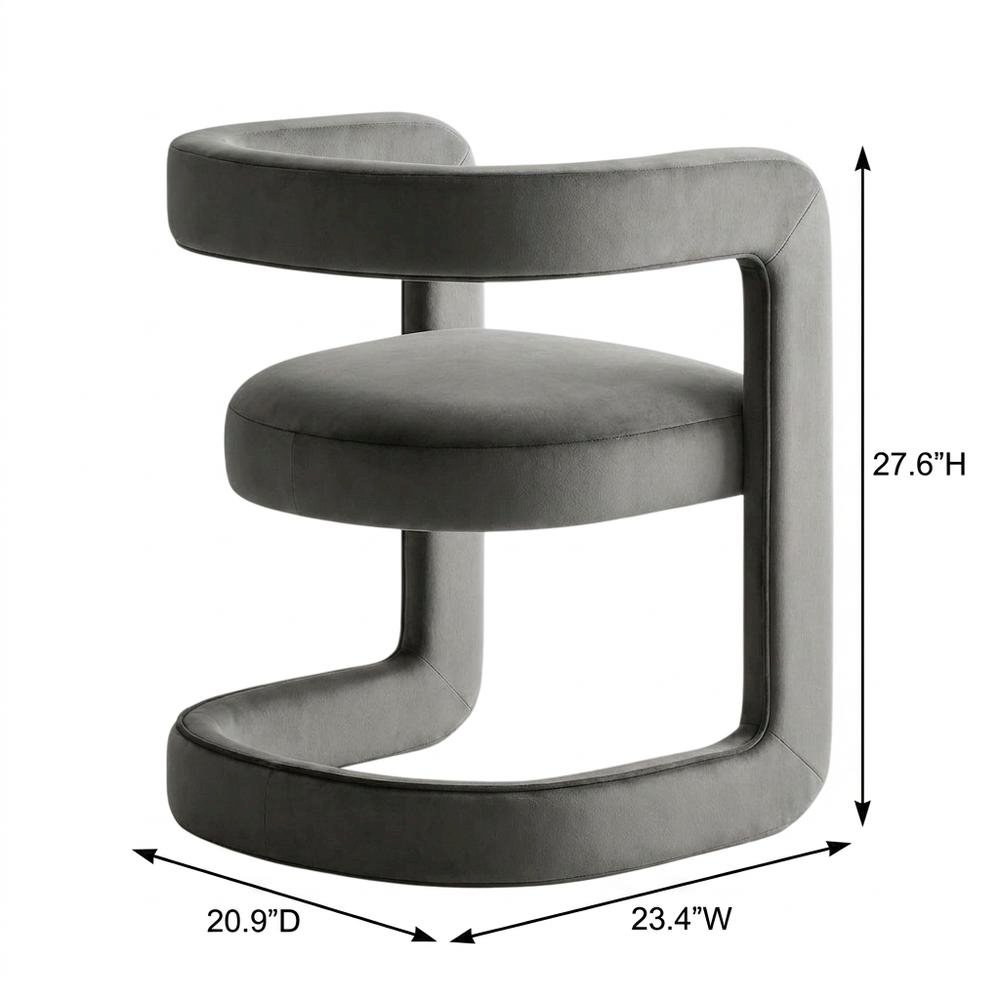 Performance Velvet Barrel Dining Chair with Arms, Storm Gray