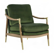 Performance Velvet Mid-Century Accent Armchair, Wood Frame, Moss Green Walnut