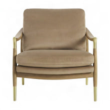 Performance Velvet Mid-Century Accent Armchair, Wood Frame, Taupe Walnut