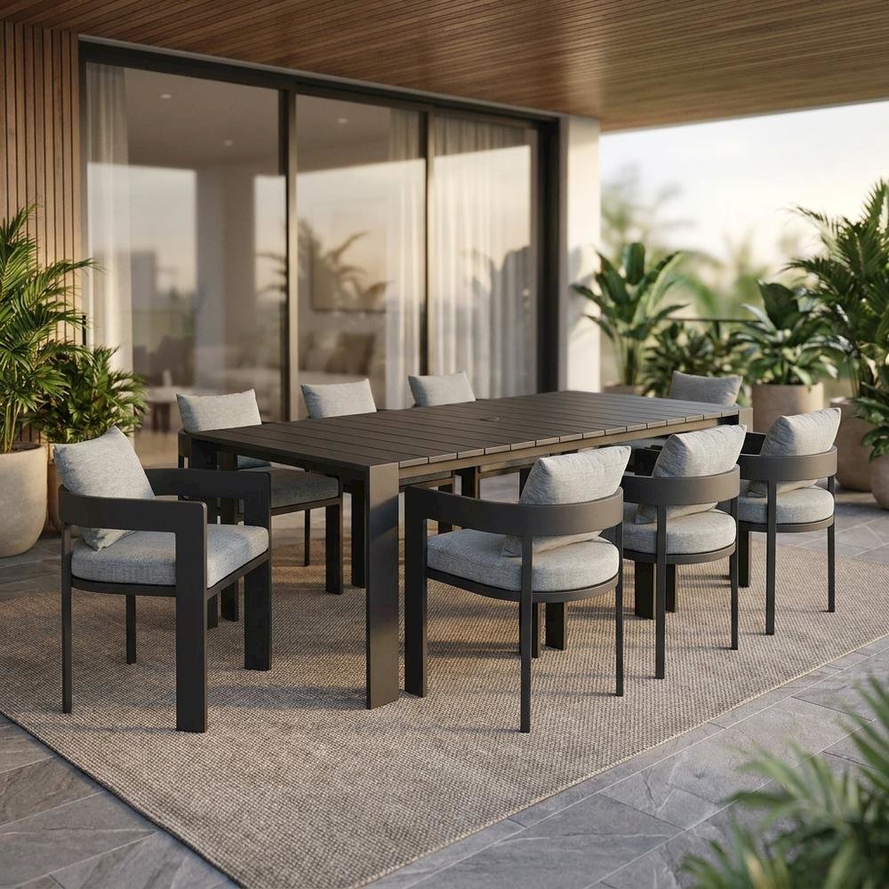 Aluminum Outdoor Patio Dining Set with Table and Chairs for Deck, Gray Gray