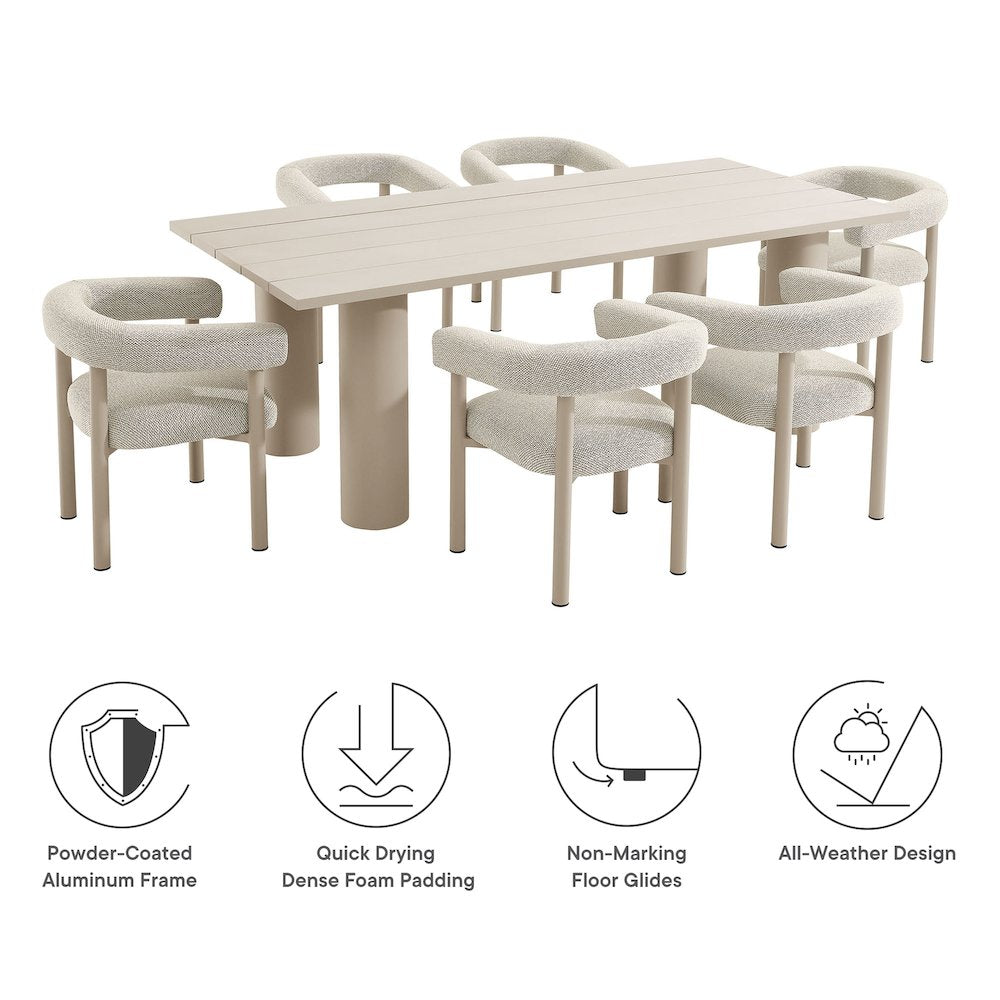 Nautica 7-Piece Rectangular Outdoor Patio Aluminum Dining Table and Chairs Set
