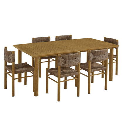 7-Piece Rectangular Outdoor Rattan and Aluminum Dining Table and Chairs Set