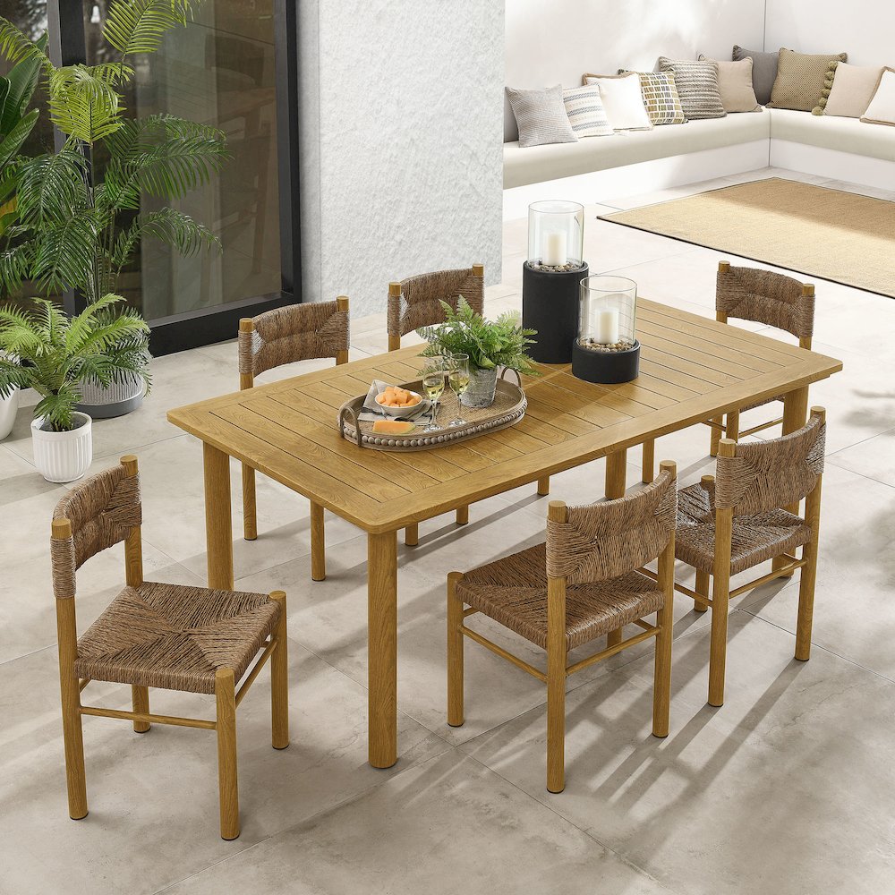 7-Piece Rectangular Outdoor Rattan and Aluminum Dining Table and Chairs Set