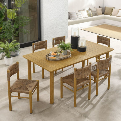 7-Piece Rectangular Outdoor Rattan and Aluminum Dining Table and Chairs Set