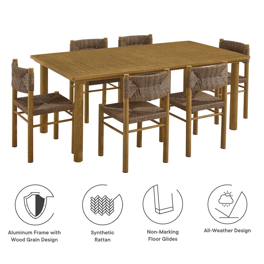 7-Piece Rectangular Outdoor Rattan and Aluminum Dining Table and Chairs Set
