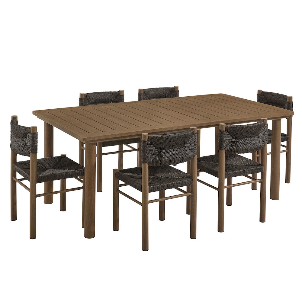 7-Piece Rectangular Outdoor Rattan and Aluminum Dining Table and Chairs Set