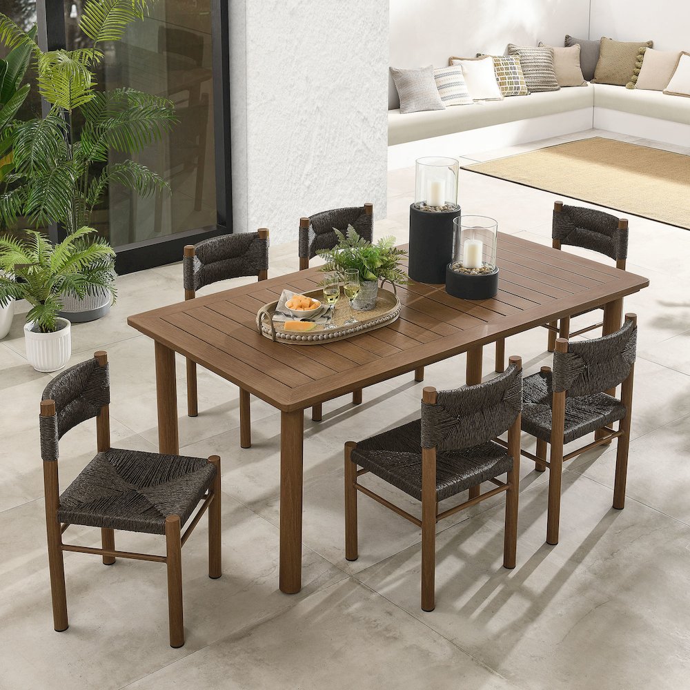 7-Piece Rectangular Outdoor Rattan and Aluminum Dining Table and Chairs Set