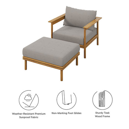Wren Outdoor Patio Teak Wood Armchair and Ottoman Set