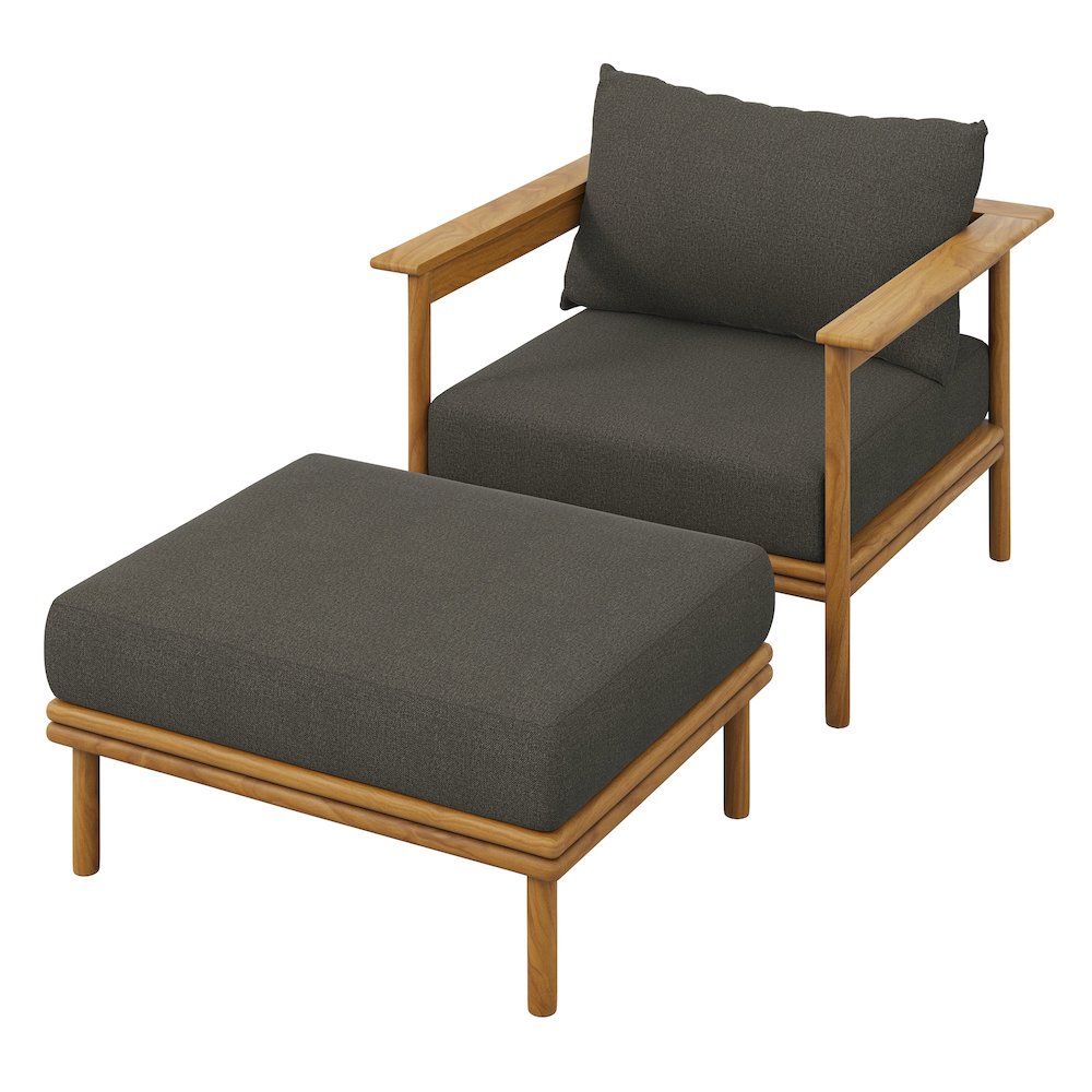 Wren Outdoor Patio Teak Wood Armchair and Ottoman Set