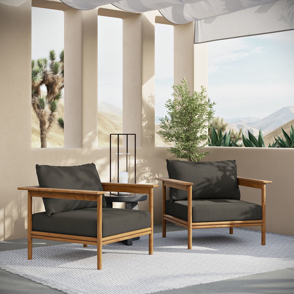 Wren Outdoor Patio Teak Wood Armchair Set of 2