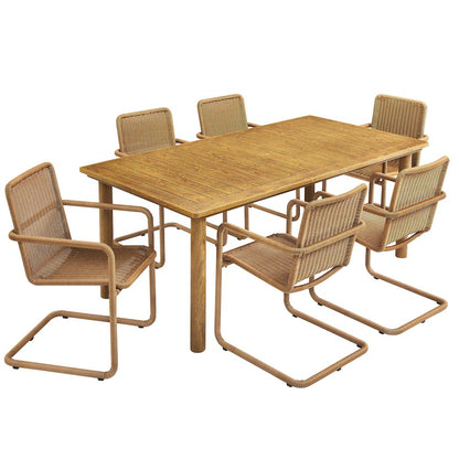 7-Piece Rectangular Outdoor Aluminum Dining Table Set with Rattan Armchairs