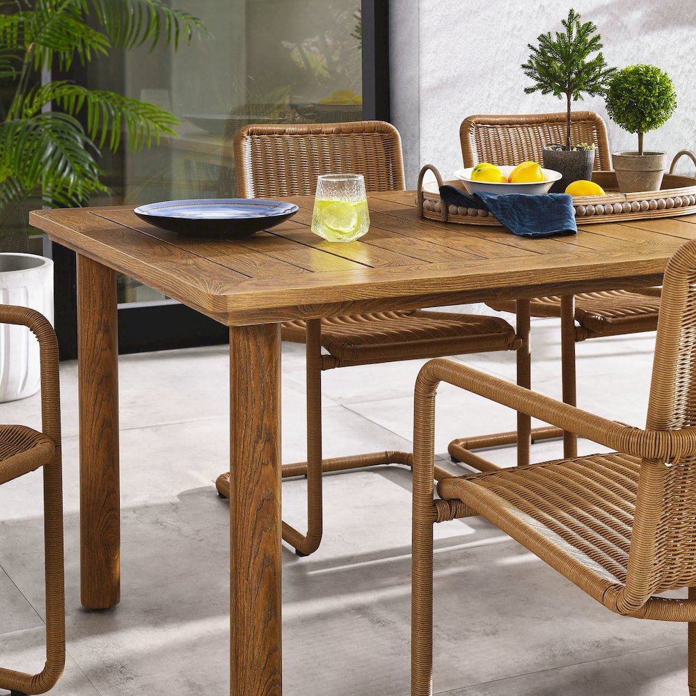7-Piece Rectangular Outdoor Aluminum Dining Table Set with Rattan Armchairs