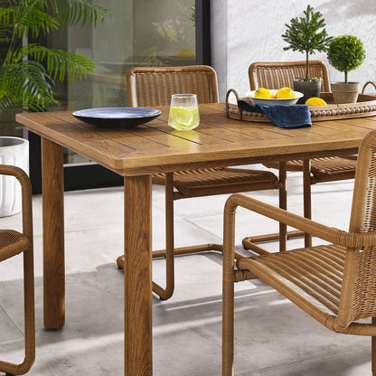 7-Piece Rectangular Outdoor Aluminum Dining Table Set with Rattan Armchairs