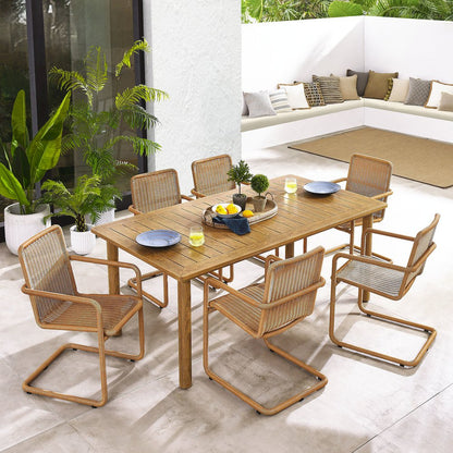 7-Piece Rectangular Outdoor Aluminum Dining Table Set with Rattan Armchairs