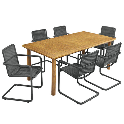 7-Piece Rectangular Outdoor Aluminum Dining Table Set with Rattan Armchairs