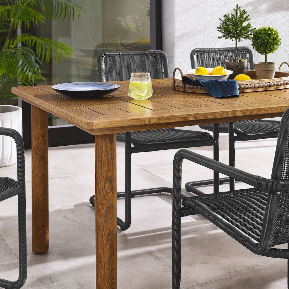7-Piece Rectangular Outdoor Aluminum Dining Table Set with Rattan Armchairs