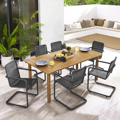 7-Piece Rectangular Outdoor Aluminum Dining Table Set with Rattan Armchairs