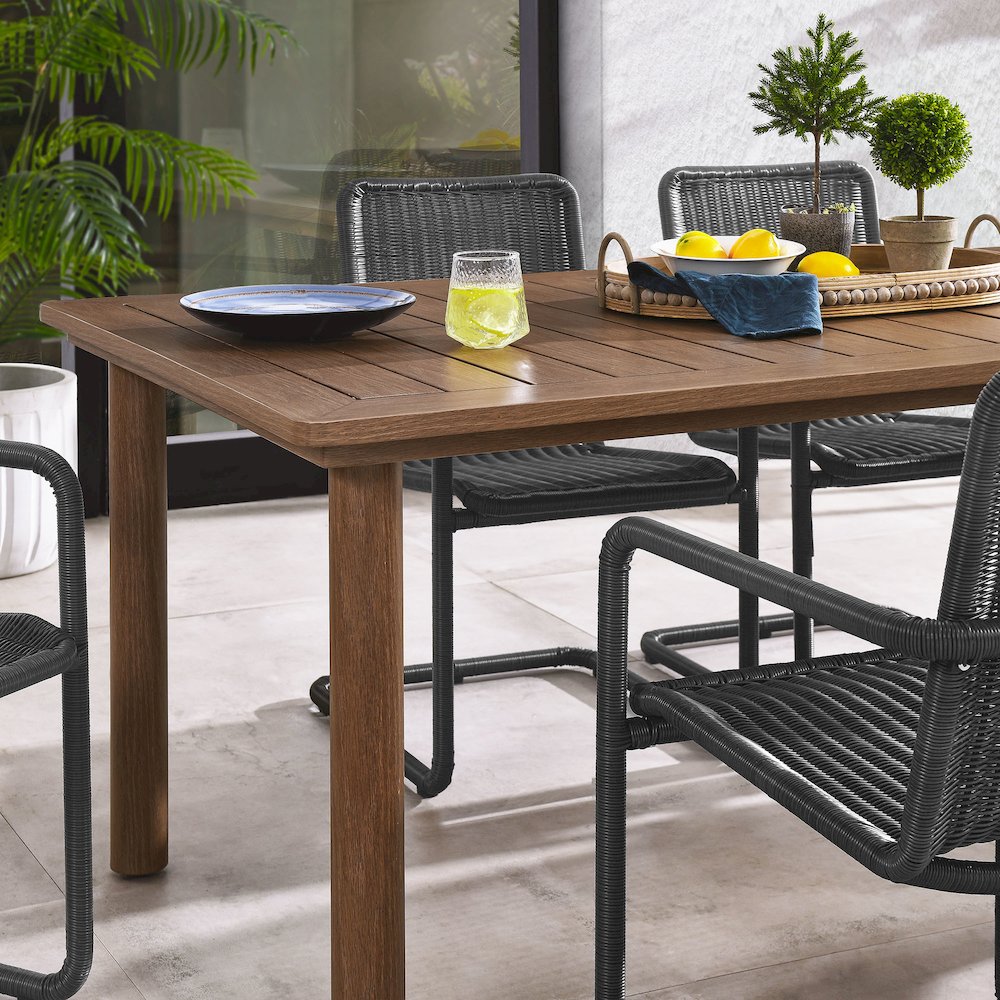 7-Piece Rectangular Outdoor Aluminum Dining Table Set with Rattan Armchairs
