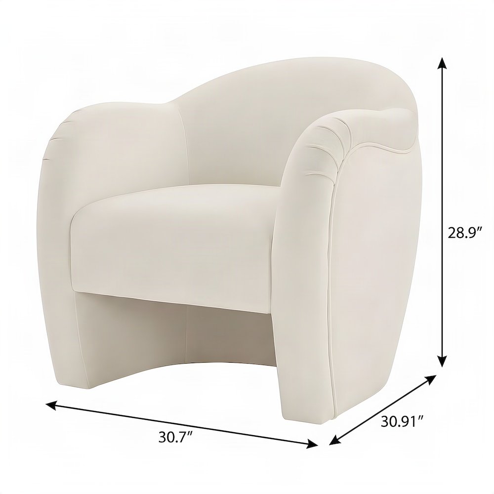Performance Velvet Barrel Accent Chair with Thick Cushioned Seat, Alabaster