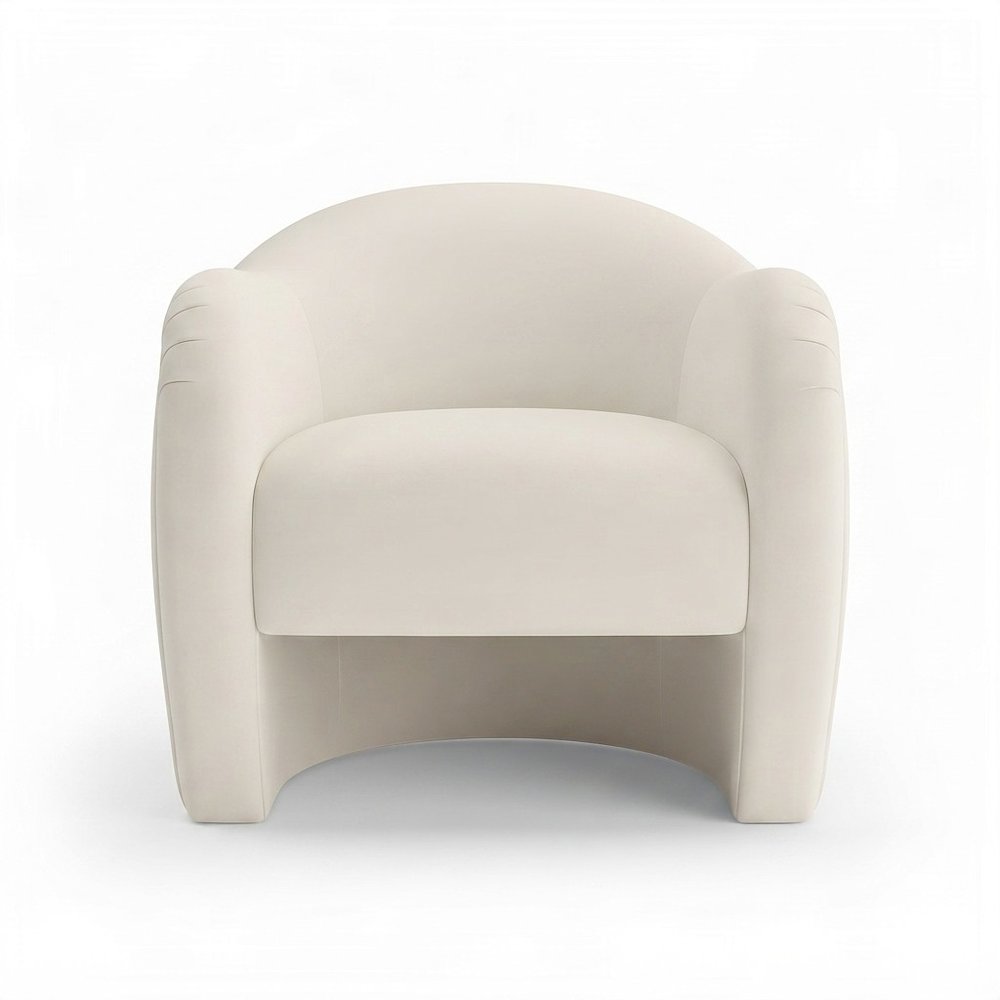 Performance Velvet Barrel Accent Chair with Thick Cushioned Seat, Alabaster