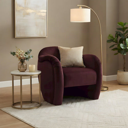 Performance Velvet Barrel Accent Chair with Thick Cushioned Seat, Mulberry