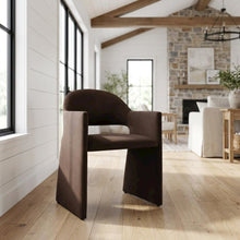 Performance Velvet Dining Armchair with Solid Wood Legs, Chocholate Brown