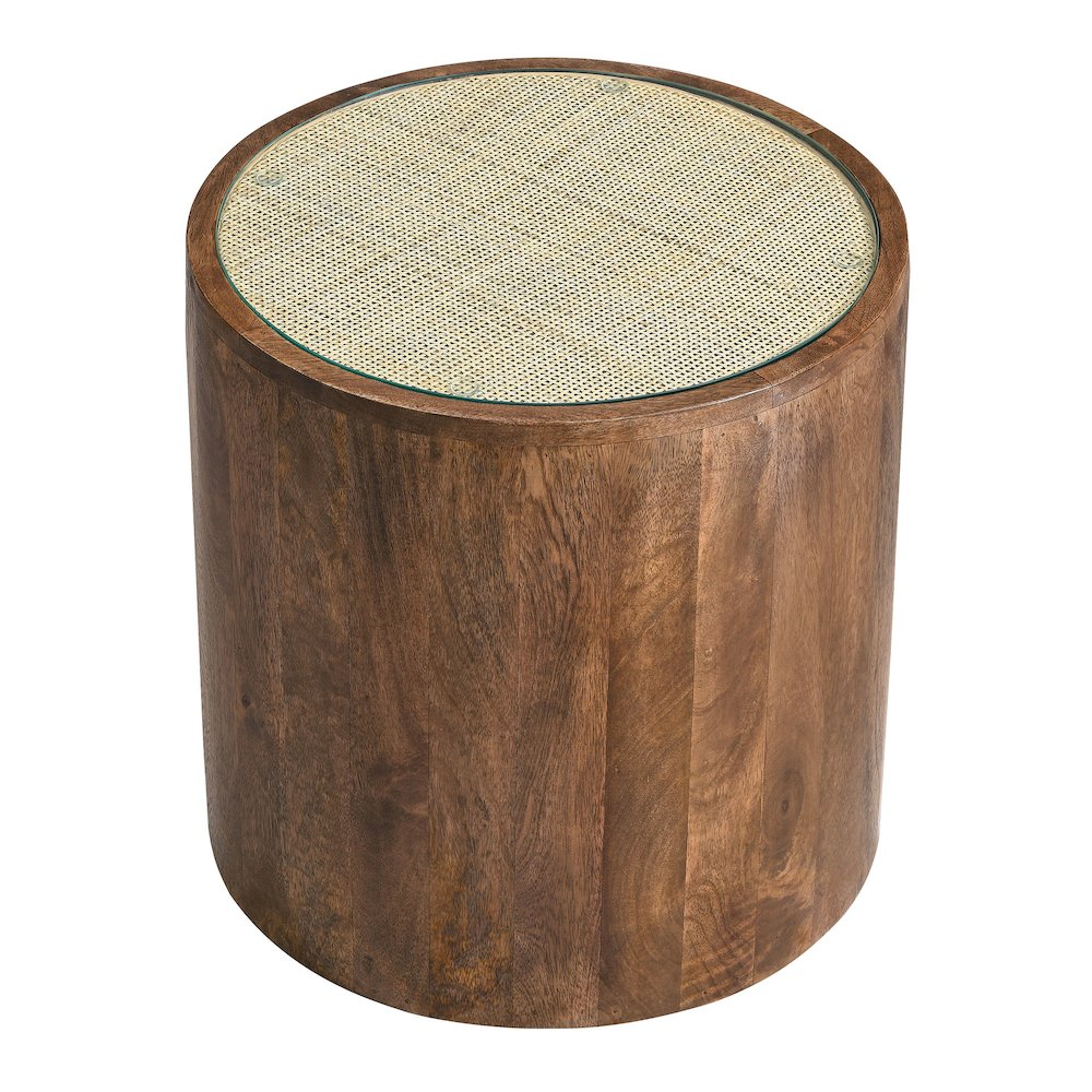 Truett Round Wood Rattan Side Table
