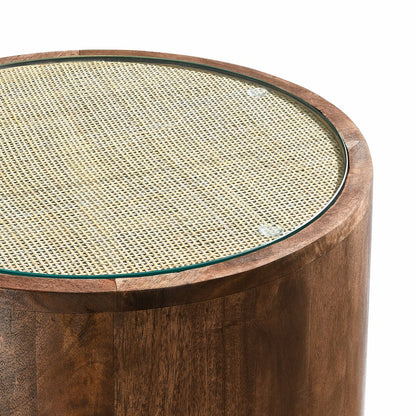 Truett Round Wood Rattan Side Table