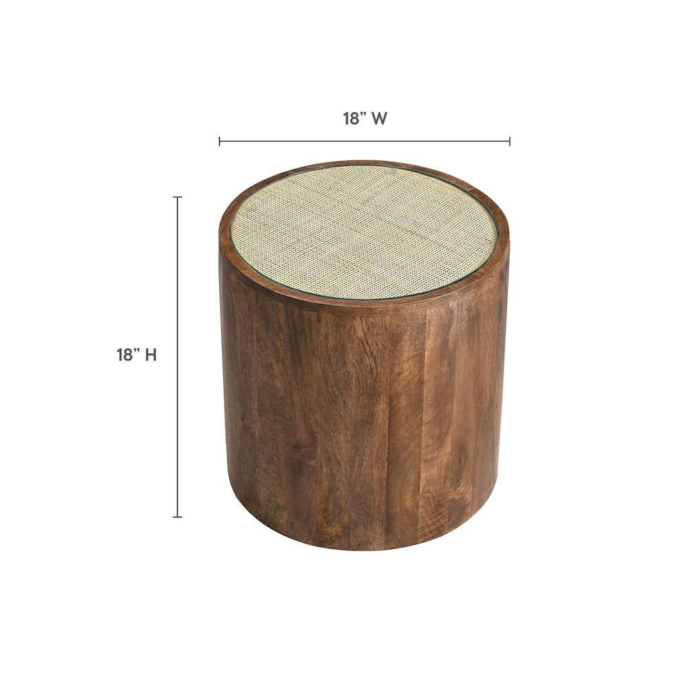 Truett Round Wood Rattan Side Table