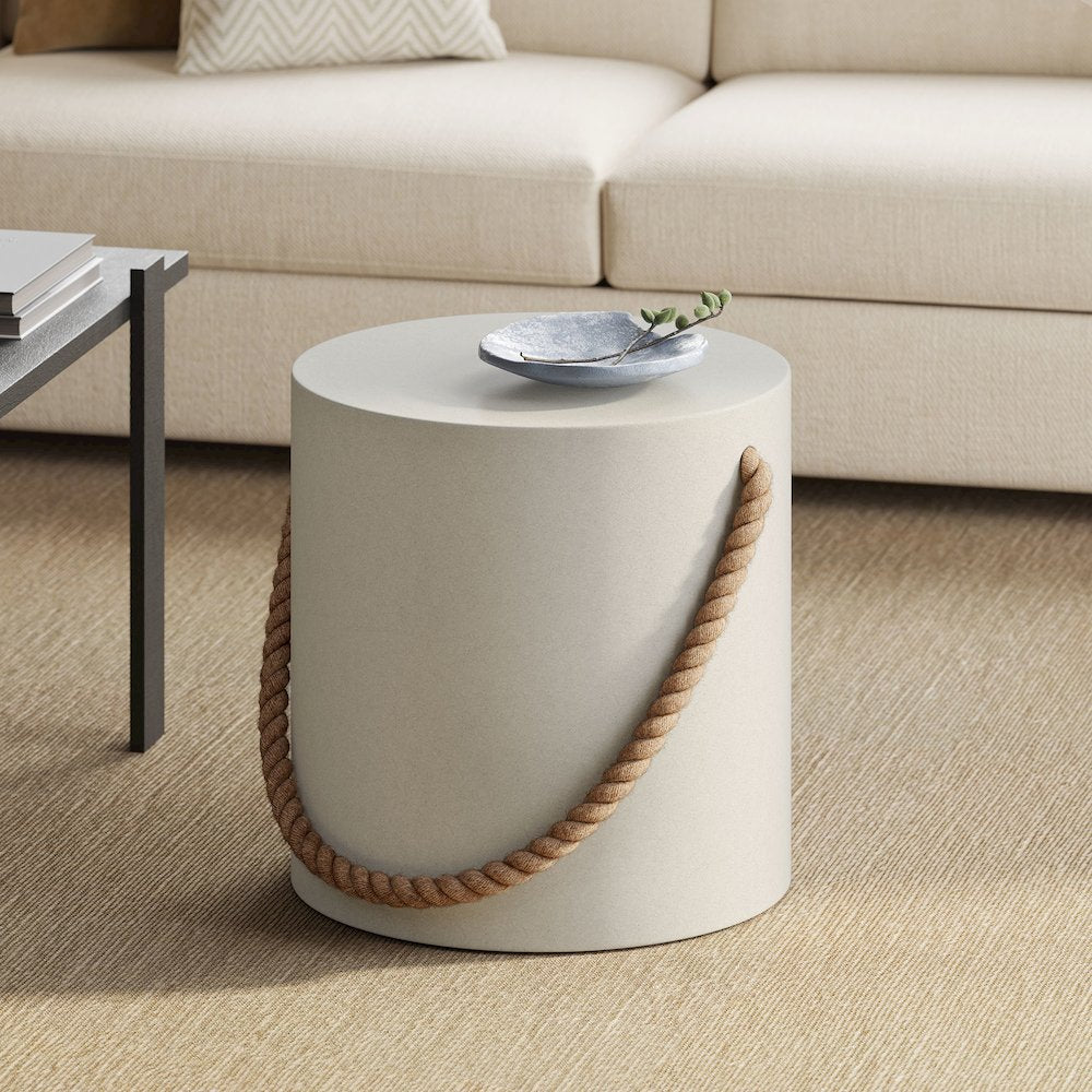 Isera Indoor - Outdoor Patio Rope Concrete Side Table Stool