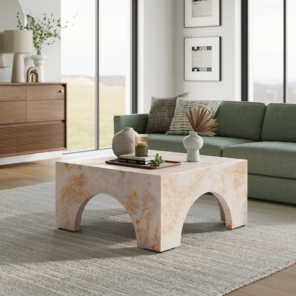 Valen Indoor - Outdoor Patio Arched Concrete Coffee Table