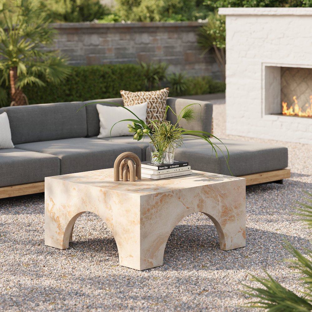 Valen Indoor - Outdoor Patio Arched Concrete Coffee Table