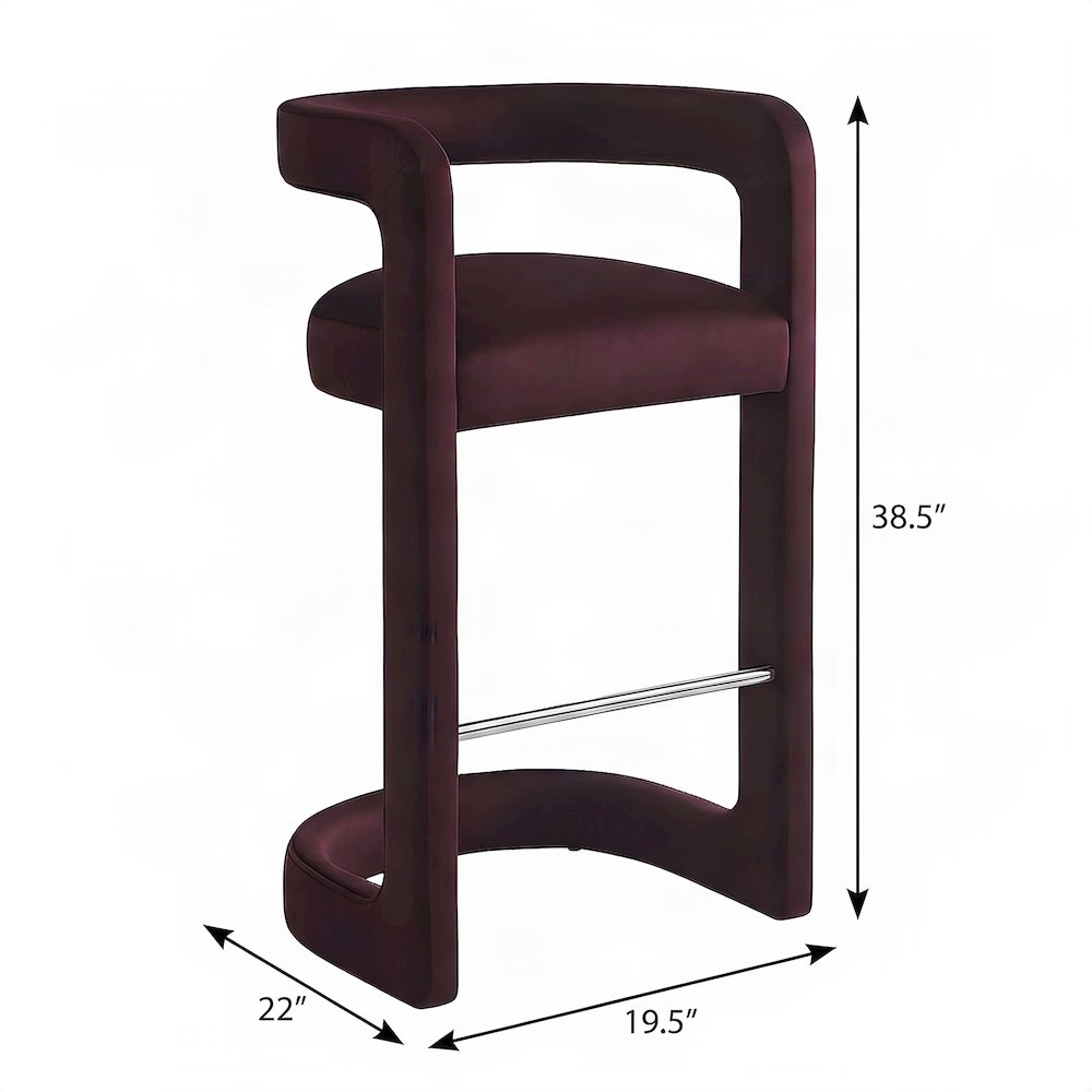 Performance Velvet Upholstered Bar Stool with Cushioned Back, Mulberry