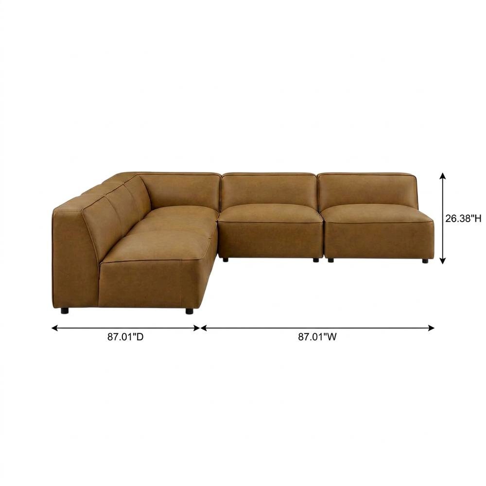 Vegan Leather Modular L-Shaped Sectional Couch for Living Room, Camel, 5 Pc