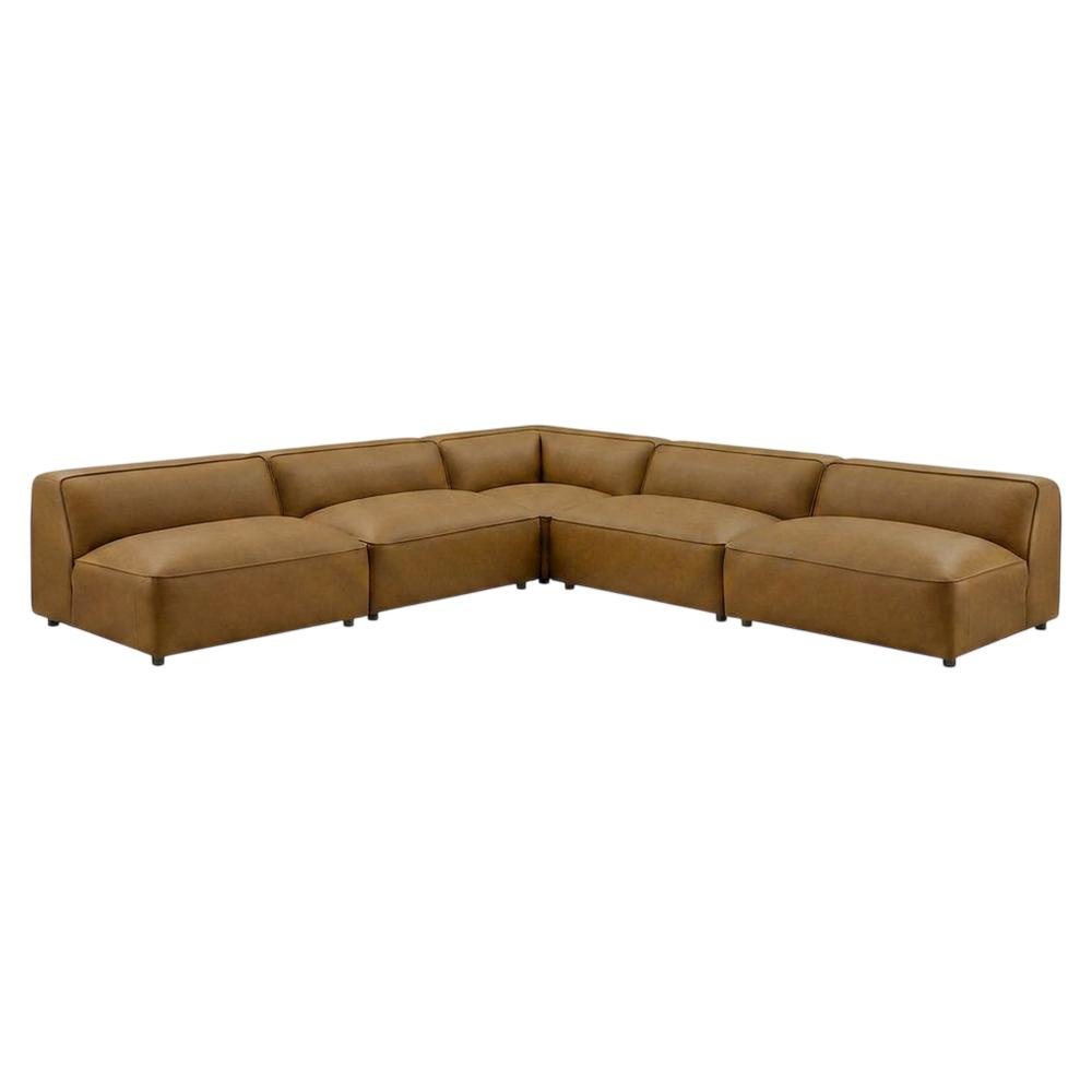Vegan Leather Modular L-Shaped Sectional Couch for Living Room, Camel, 5 Pc