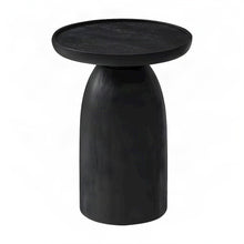 Round Solid Wood Pedestal Side Table, Small Modern Drum Accent End Table, Black