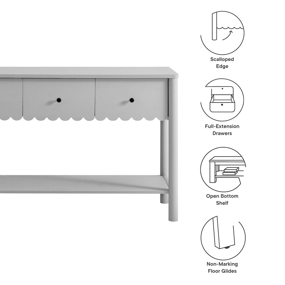 Emmeline 3-Drawer Scalloped Console Table