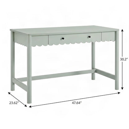 Wood Writing Desk with Scallop Detail and Single Drawer, Sage