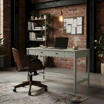 Wood Writing Desk with Scallop Detail and Single Drawer, Sage