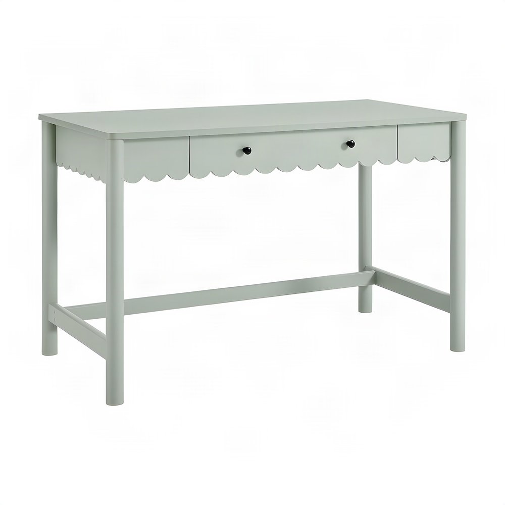 Wood Writing Desk with Scallop Detail and Single Drawer, Sage