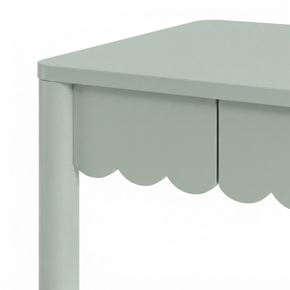Wood Writing Desk with Scallop Detail and Single Drawer, Sage