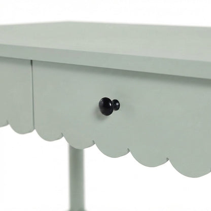 Wood Writing Desk with Scallop Detail and Single Drawer, Sage
