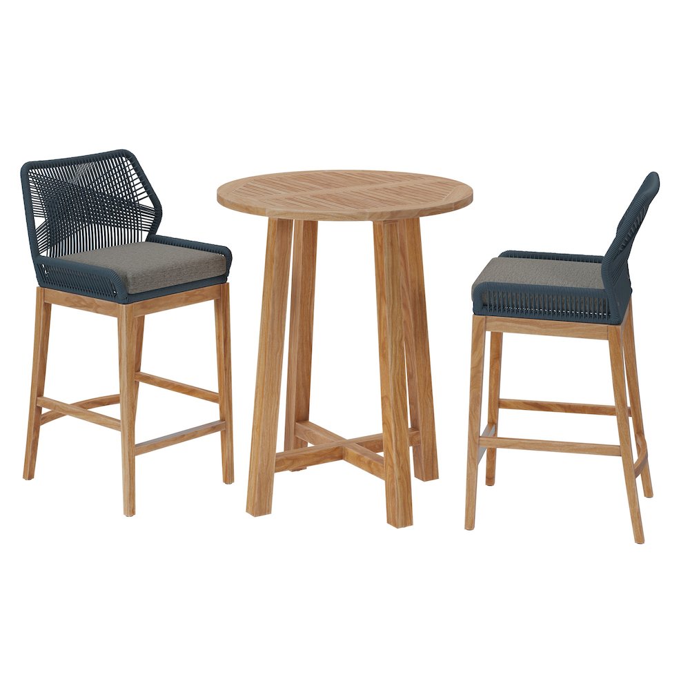 Wellspring 3-Piece Outdoor Patio Teak Wood Bar Set