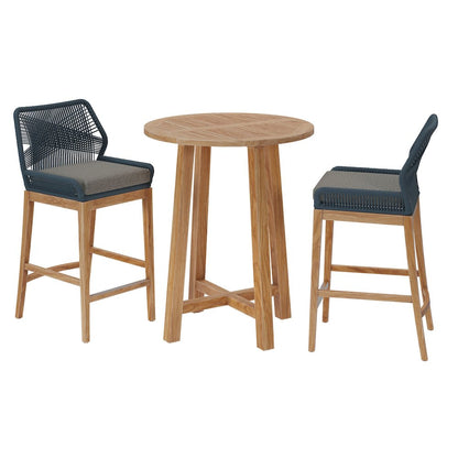 Wellspring 3-Piece Outdoor Patio Teak Wood Bar Set