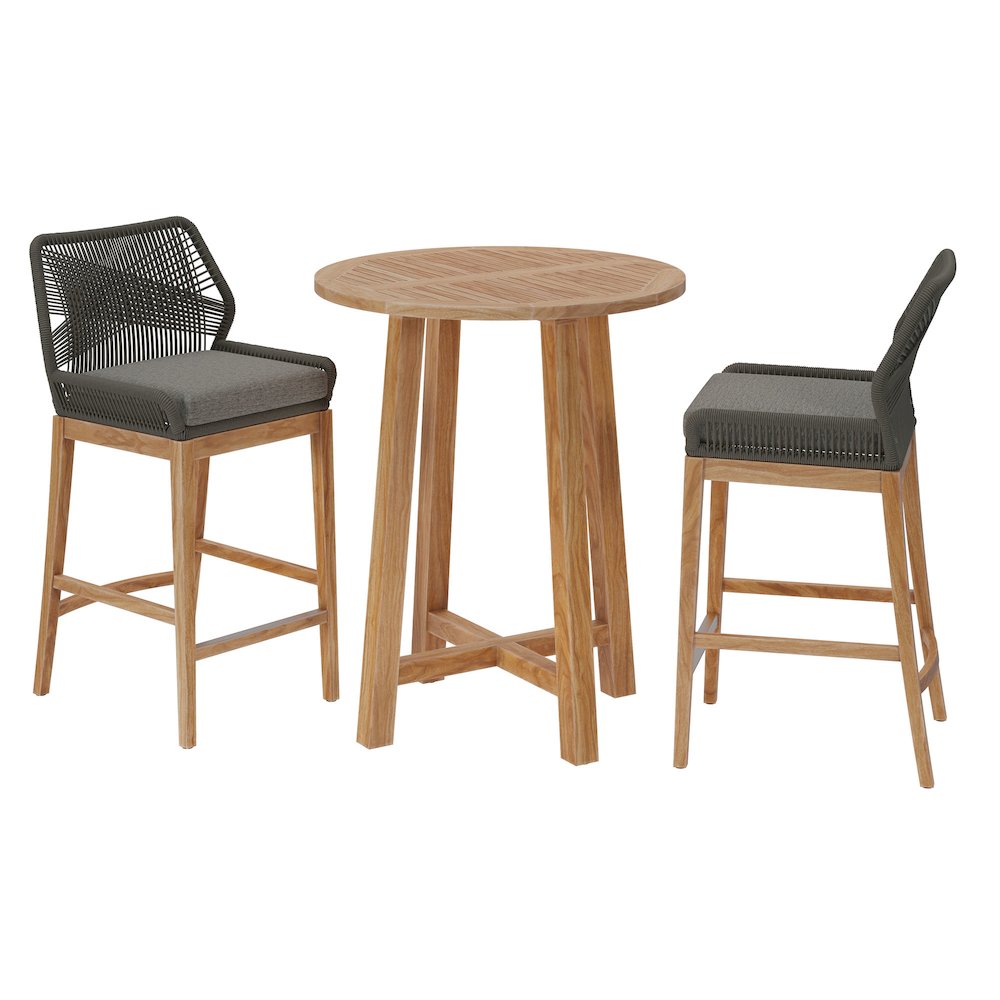 Wellspring 3-Piece Outdoor Patio Teak Wood Bar Set