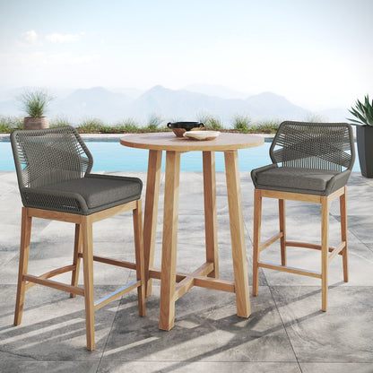 Wellspring 3-Piece Outdoor Patio Teak Wood Bar Set