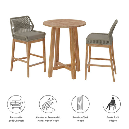 Wellspring 3-Piece Outdoor Patio Teak Wood Bar Set