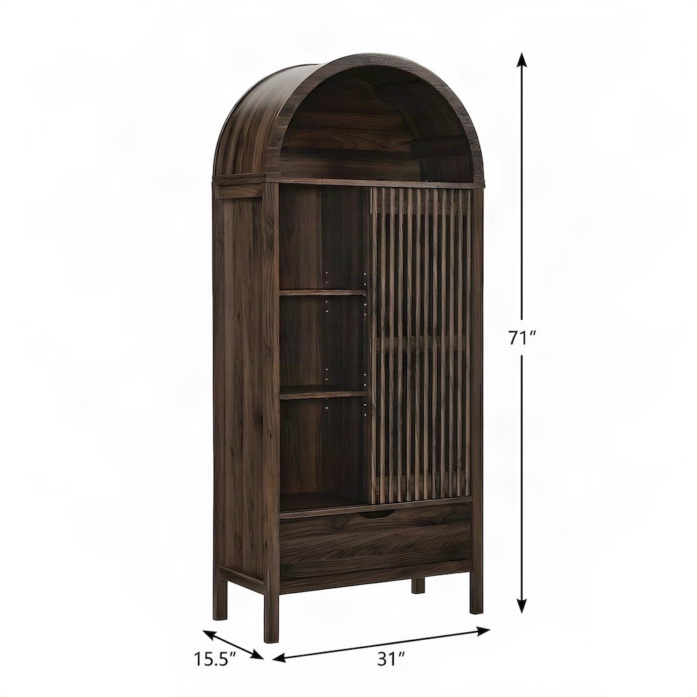 FurniFact Wooden Arched Figurine Display Case with Open Shelves, Walnut